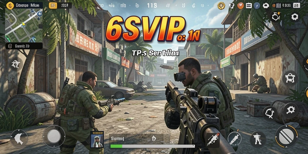 Screenshot permainan 6SVIP menampilkan aksi tembak-menembak yang mendebarkan.