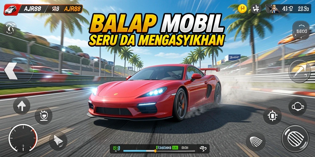 Tampilan gameplay balap mobil yang mendebarkan di AJR88.