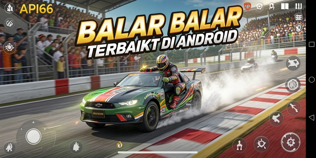 Screenshot permainan balap yang menampilkan aksi mendebarkan API66.