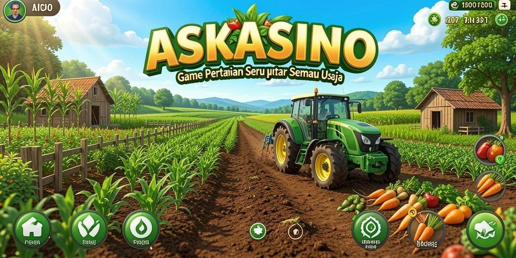 Screenshot utama ASKASINO menampilkan gameplay seru bertani.
