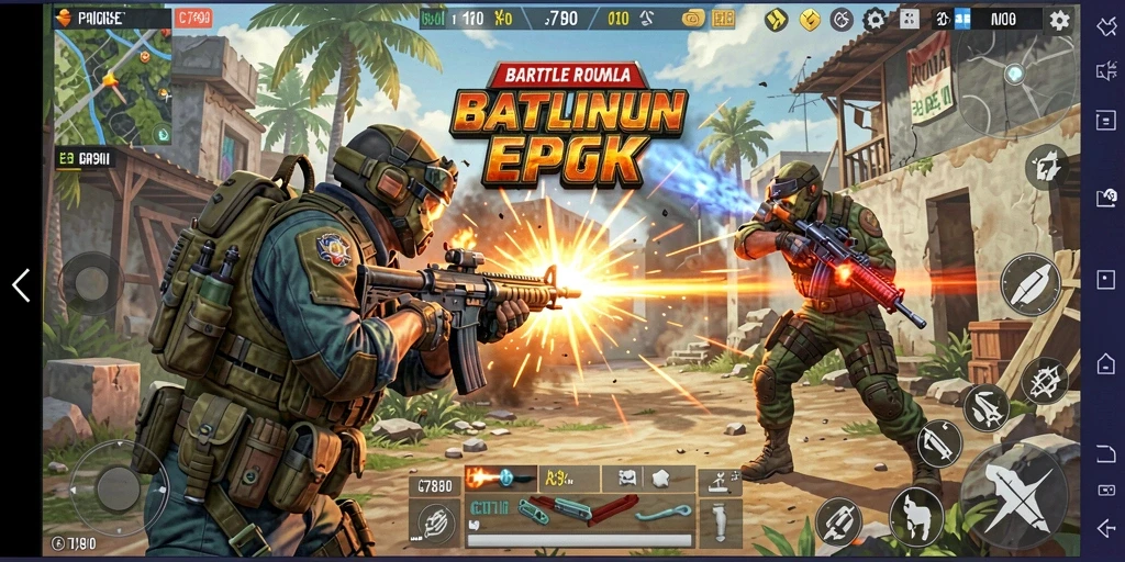 Screenshot utama C7890 menampilkan aksi mendebarkan di arena Battle Royale.