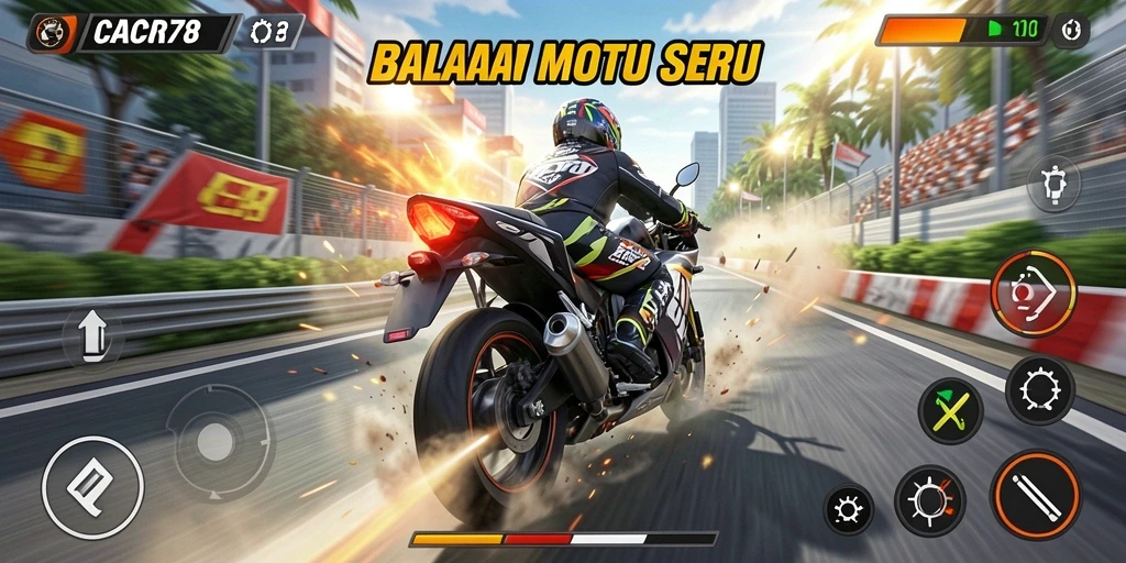 Gameplay CACOR78 yang menegangkan dan seru saat balapan motor.