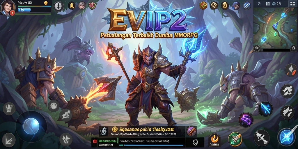 Screenshot gameplay EVIP2 menampilkan aksi epik dalam pertempuran MMORPG.