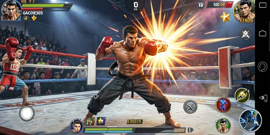 Tampilan gameplay mendebarkan dan karakter bertarung di GACOR305.