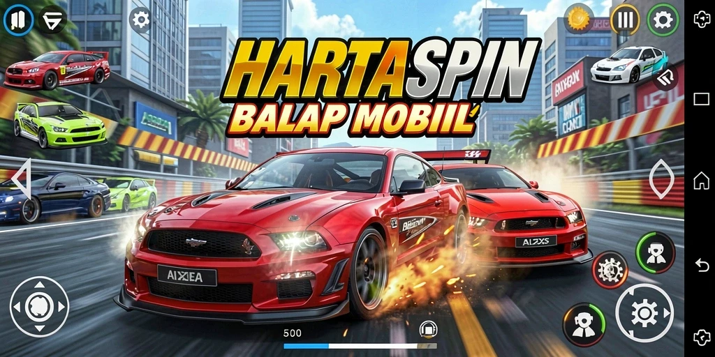 Tampilan gameplay HARTASPIN yang penuh aksi dan menegangkan di trek balap.