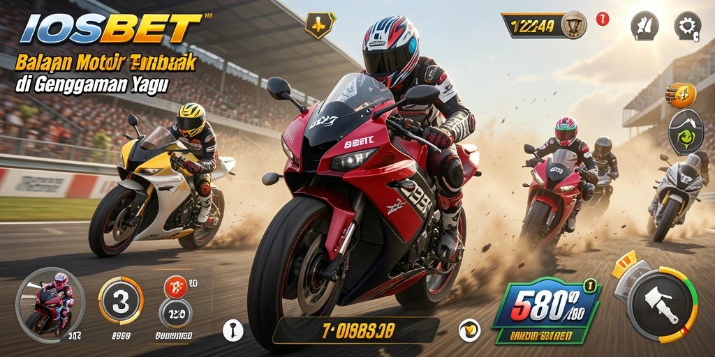 Tangkapan layar <strong>IOSBET</strong> menampilkan balapan motor yang intens dan menegangkan.