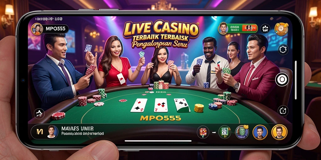 Screenshot utama MPO555 menampilkan dealer langsung dalam permainan kasino.