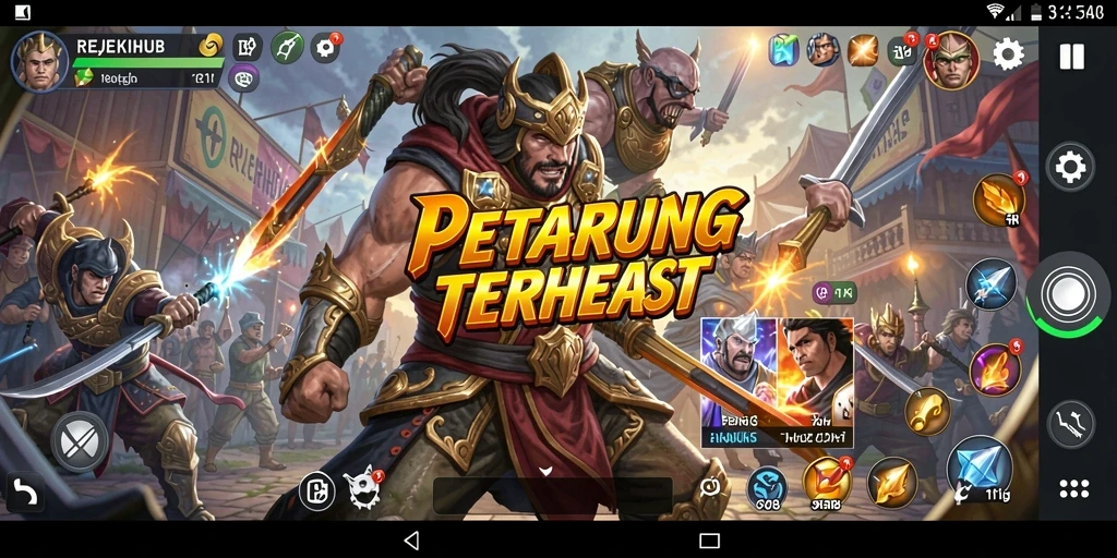 Tampilan layar pertarungan yang mendebarkan dari REJEKIHUB.