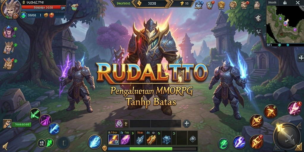 Screenshot utama RUDALTOTO menampilkan aksi pertempuran seru di dunia MMORPG.