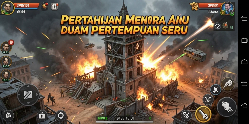 Screenshot gameplay SPIN101 menampilkan strategi Tower Defense yang seru.